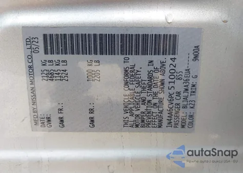 2023 Nissan Maxima Sv Xtronic Cvt from USA, damaged, VIN 1N4AA6CV6PC510024